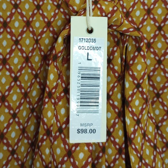 Max Studio Gold & Red Diamond Print Bow Neck Blouse - Picture 6 of 11